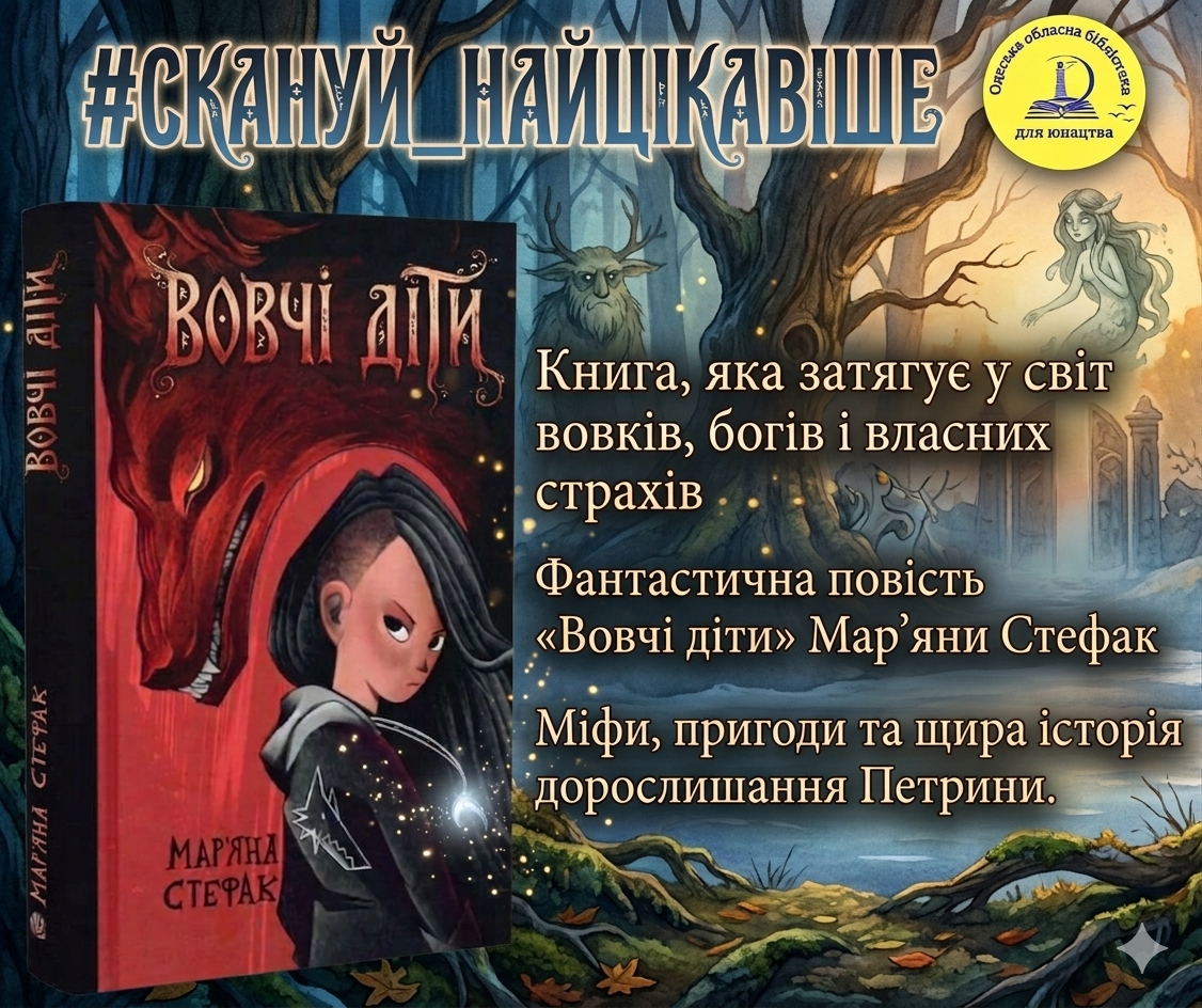 Книга, яка затягує у світ вовків, богів і власних страхів  Фантастична повість «Вовчі діти» Мар’яни Стефак (Стефак, М. Вовчі діти [Текст] : фантаст. повість / М. Стефак . –  Тернопіль : Богдан, 2025. - 248 с.)