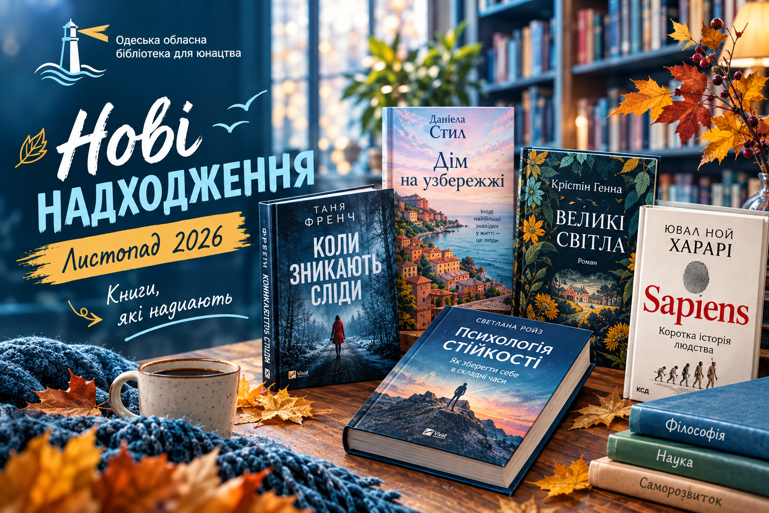 Нові надходження на листопад 2026 року одеської обласної бібліоотеки для юнацтва